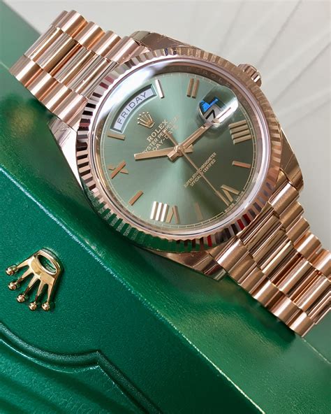 rolex gold green face day date|Rolex Day-Date olive green.